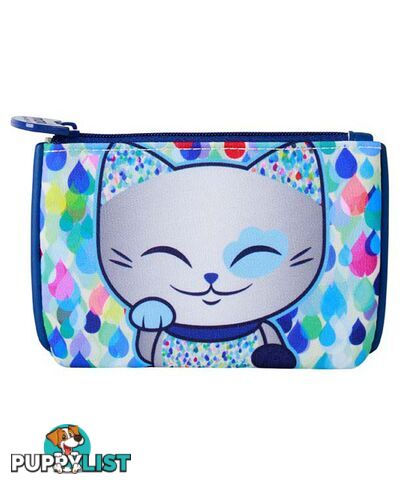 Mani The Lucky Cat â Coin Purse â Sliver and Blue (Cat 025)