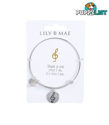 Personalised Bangle with Silver Charm â Music Motif