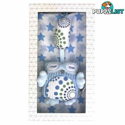 ES Kids - Blue Muslin and Owl Pram Toy 2Pcs Gift Set