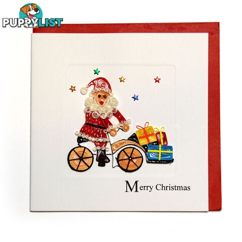 Christmas Quilling Handcrafted Card Santa Cycling Bicycle