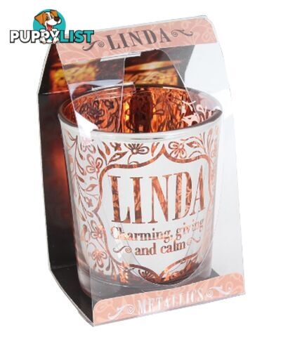 Metallics Personalised Candle Pot with Name Meaning â Linda