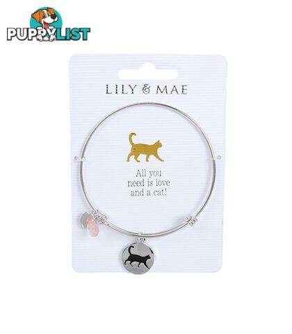 Personalised Bangle with Silver Charm â Cat Motif