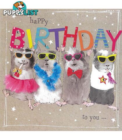 Birthday Card - 4 Birthday Party Mouses with - Happy Birthday to You