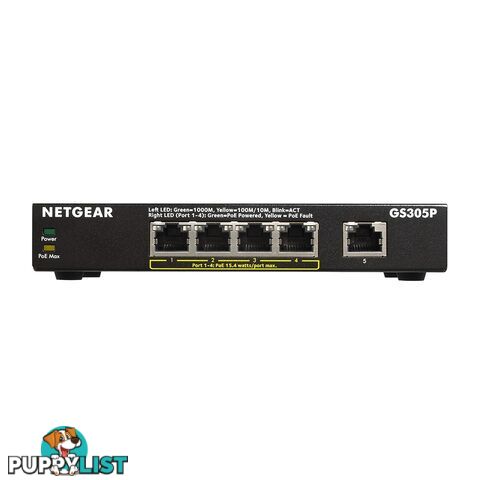 Netgear GS305P-200AUS SOHO 5-port Gigabit Unmanaged Switch with 4-port PoE (56W PoE budget)