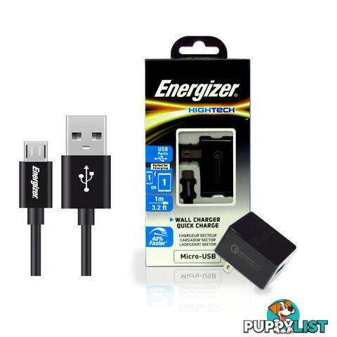 Energizer HighTech Micro-USB 2 Port USB 2.4A Wall Charger- Black