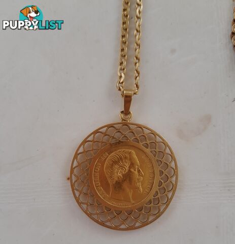 Gold Necklace with Napoleon III 20 Franc Coin