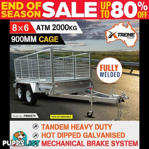 New XTREME 8x6 Tandem Box Trailer 900MM Cage Fully Welded