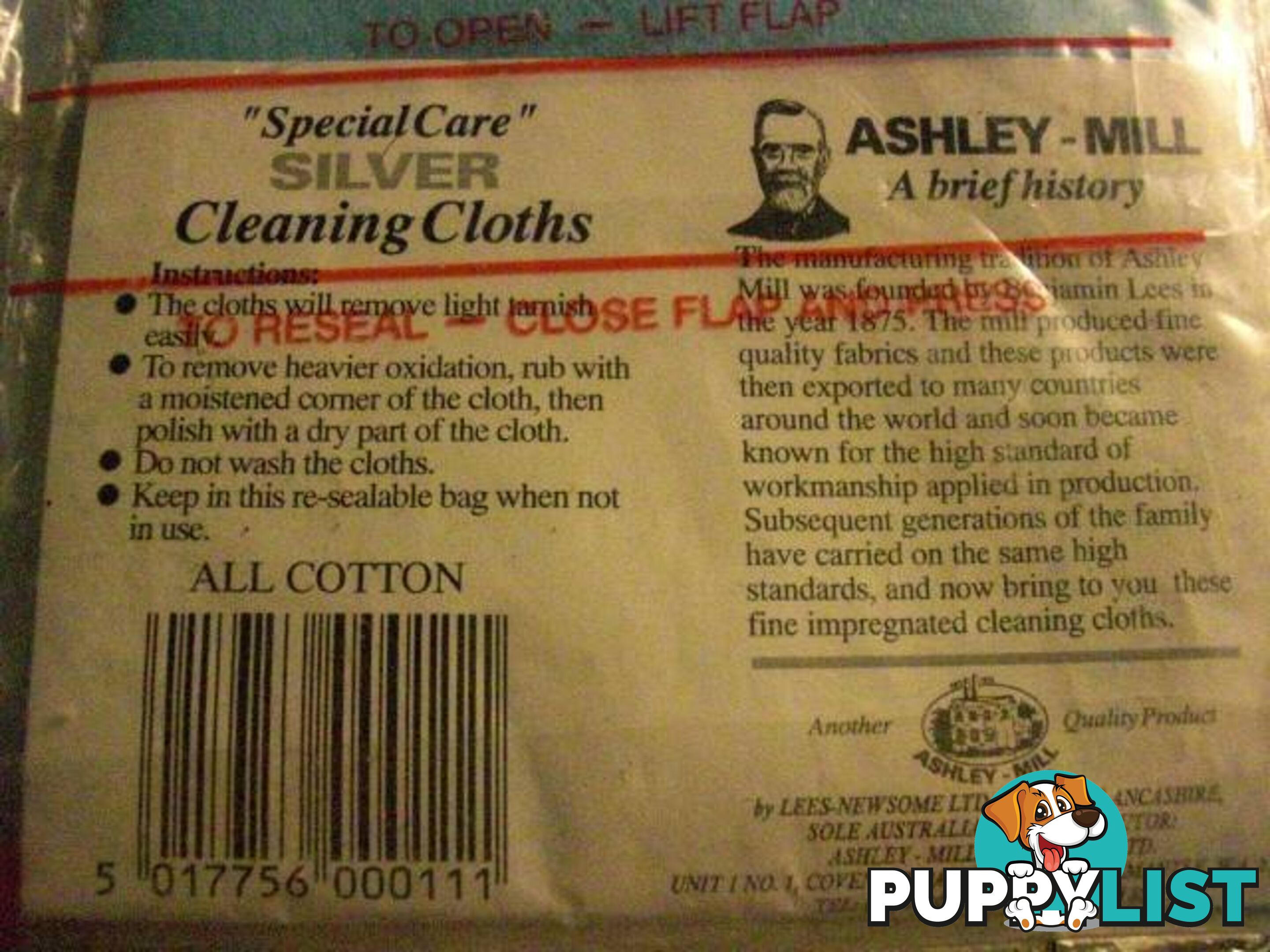 ASHLEY MILL IMPREGNATED CLEANING CLOTHS FOR SILVER ENGLAND MADE..