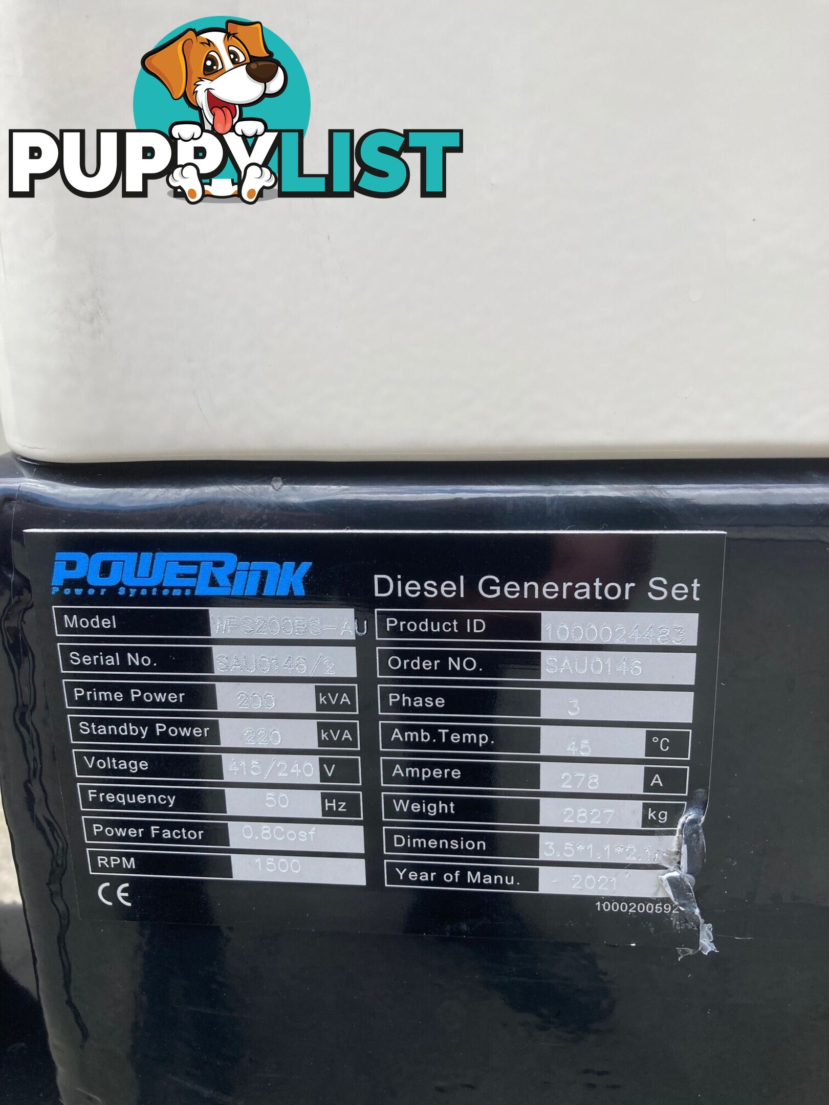 NEW 220kVA standby 3PH Powerlink enclosed generator model WPS200BS-AU