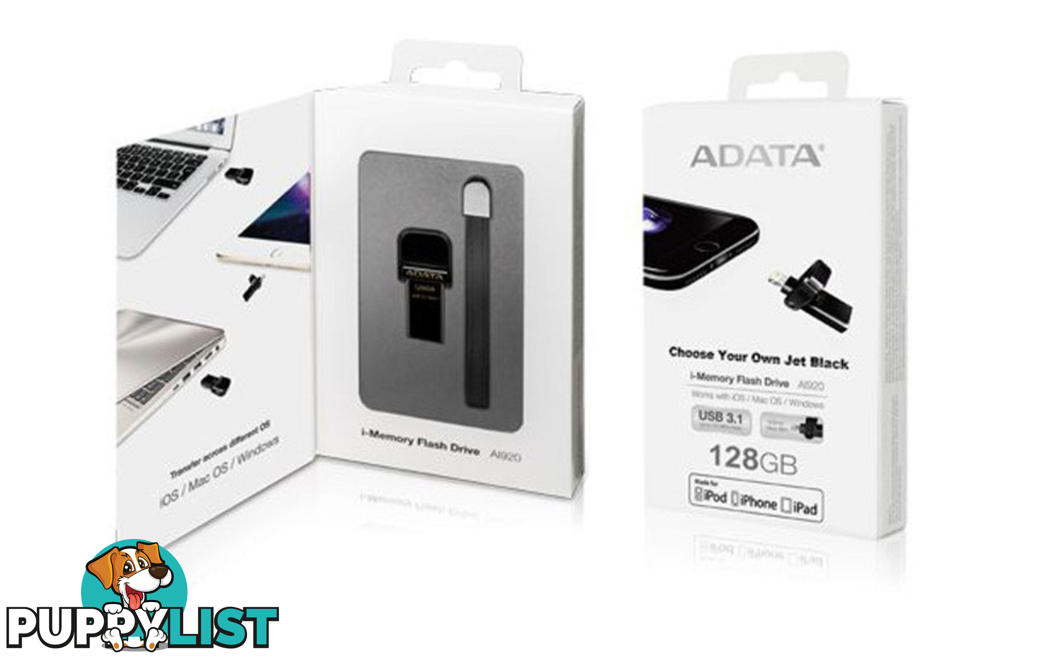 64GB ADATA AI920 JET BLACK APPLE LIGHTNING OTG Flash Drive - AAI920-64G-CBK