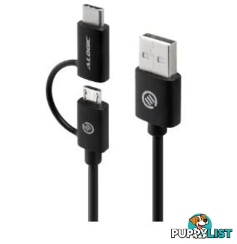 Alogic U2CMC-01BLK 1m Sync & Charge USB-C & Micro USB Combo Cable - Alogic - 9350784002365 - U2CMC-01BLK