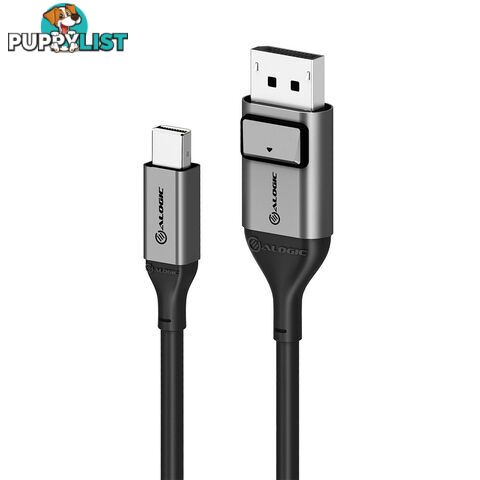 Alogic ULMDPDP01-SGR Ultra Mini DisplayPort to DisplayPort Cable Male to Male 1m Up to 8K60Hz Space Grey - Alogic - 9350784017574 - ULMDPDP01-SGR