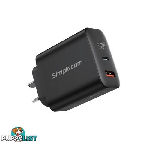 Simplecom CU265 Dual Port PD 65W GaN Fast Wall Charger USB-C+ USB-A For Phone Laptop - Simplecom - 9350414002741 - CU265