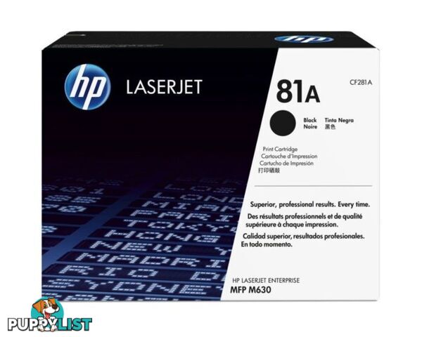 HP 81A Black Original LaserJet Toner Cartridge, CF281A - HP - 0887758147894 - CF281A