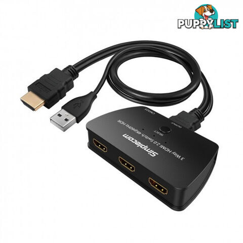 Simplecom CM323 3 Way HDMI 2.0 Switch 3 In 1 Out Splitter HDCP 2.2 4K@60Hz UHD HDR - Simplecom - 9350414001300 - CM323