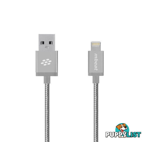 mBeat MB-ICA-SLV ToughLink MFi Metal Coiled Lightning Cable Silver 1.2m - mBeat - 9346396001735 - MB-ICA-SLV