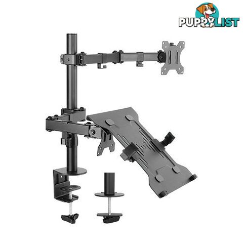 Brateck LDT12-C1M2KN Economical Double Joint Articulating Steel Monitor Arm with Laptop Holder Fit Most 13"-32" Monitors, up to 8kg/Screen - Brateck - 6956745160162 - LDT12-C1M2KN