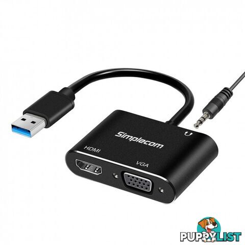 Simplecom DA316A USB to HDMI + VGA Video Card Adapter with 3.5mm Audio - Simplecom - 9350414002369 - DA316A