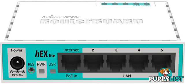 Mikrotik RB750r2 hEX Lite 850 MHz CPU 64MB, 5 Lan lvl4 OS Case Incl PSU - Mikrotik - 712155510548 - RB750r2