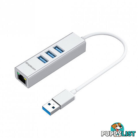 Simplecom CHN420-SILVER CHN420 Silver Aluminium 3 Port SuperSpeed USB HUB with Gigabit Ethernet Adapter - Simplecom - 9350414001966 - CHN420-SILVER