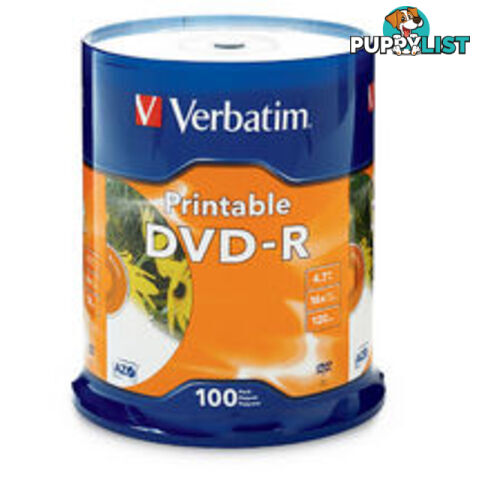 Verbatim 95153 DVD-R 4.7GB 16X White Inkjet Printable - 100pk Spindle - Verbatim - 023942951537 - 95153