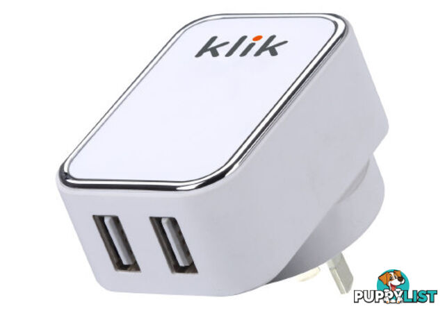 Klik UWD31WH Dual Port USB Wall Charger 15w White - Generic - 9332902016522 - UWD31WH