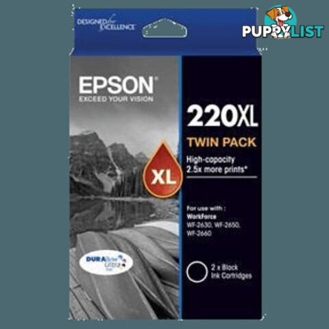 Epson C13T294194 220XL High Capacity DURABrite Ultra Twin Pack Black Ink Cartridge - Epson - 9314020617577 - C13T294194