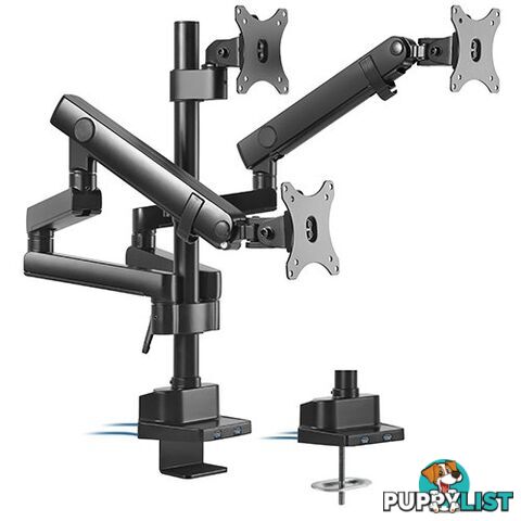 Brateck LDT20-C036UP Triple Monitor Aluminum Slim Pole Held Mechanical Spring Monitor Arm - Brateck - 6956745159470 - LDT20-C036UP