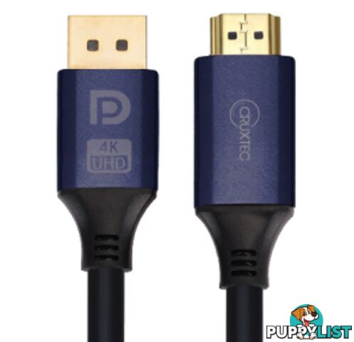 Cruxtec DH4K60H-02-BK Displayport Male to HDMI Male Cable 2m Black -4K/60Hz - Cruxtec - 787303420208 - DH4K60H-02-BK