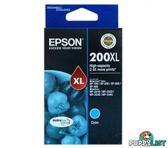 Epson C13T201292 T201292 200XL High Capacity Durabrite Ultra Cyan Cartridge - Epson - 9314020611483 - C13T201292