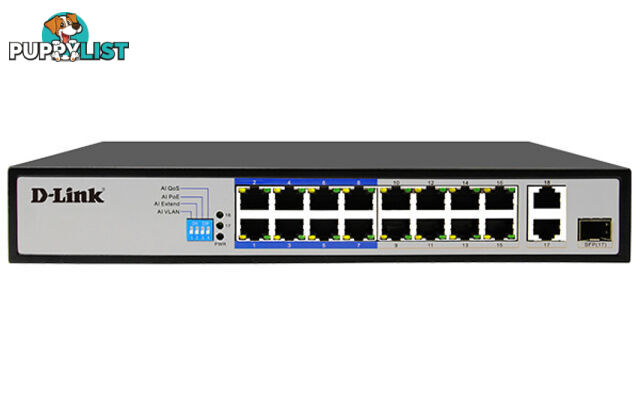 D-Link DES-F1018P-E 18 Port POESwitch with 16 10/100Mbps Long Reach POE+ Ports and 2 Gigabit Uplinks with Combo - D-Link - 790069271199 - DES-F1018P-E