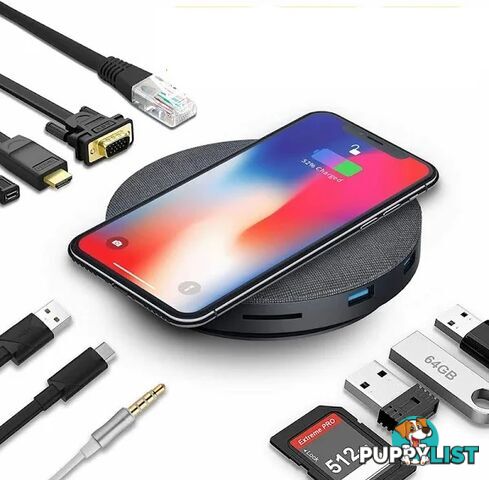 T2 USB-C Hub Input USB3.1 Output USB3.0*3+HDMI*1+SD+TF+ Wireless Charging - Generic - T2