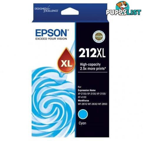 Epson T02X292 212XL Std Cyan Ink - XP-4100, XP-3105, XP-3100, XP-2100, WF-2850, WF-2830, WF-2810 - Epson - 9314020631450 - T02X292