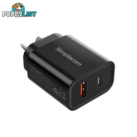 Simplecom CU220 Dual Port PD 20W Fastwall Charger USB-C + USB-A For Phone Tablet - Simplecom - 9350414002734 - CU220