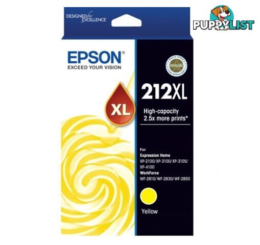 Epson T02X492 212XL Std Yellow Ink - XP-4100, XP-3105, XP-3100, XP-2100, WF-2850, WF-2830, WF-2810 - Epson - 9314020631474 - T02X492