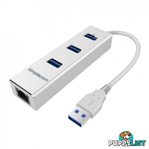 Simplecom CHN410 Alunimium 3 Port USB 3.0 Hub with Gigabit Ethernet Adapter 1000Mbps for PC MAC - Simplecom - 9350414000716 - CHN410