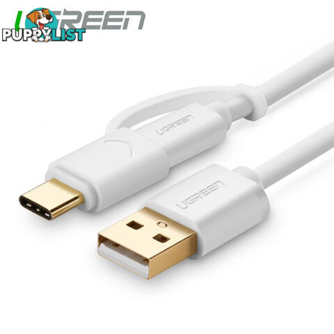 UGREEN ACBUGN30171 USB 2.0 to type C + micro USB cable 1M White - Ugreen - 6957303831715 - ACBUGN30171