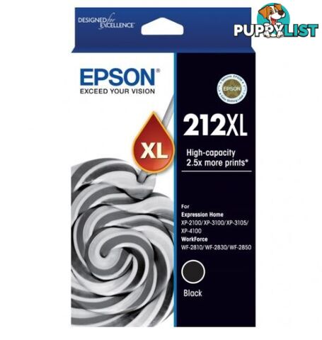 Epson T02X192 212XL Std Black Ink - XP-4100, XP-3105, XP-3100, XP-2100, WF-2850, WF-2830, WF-2810 - Epson - 9314020631443 - T02X192