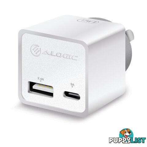 Alogic WCCA17MWH 2 Port Combo USB-C & USB-A Mini Wall Charger WHITE - Alogic - 9350784015709 - WCCA17MWH