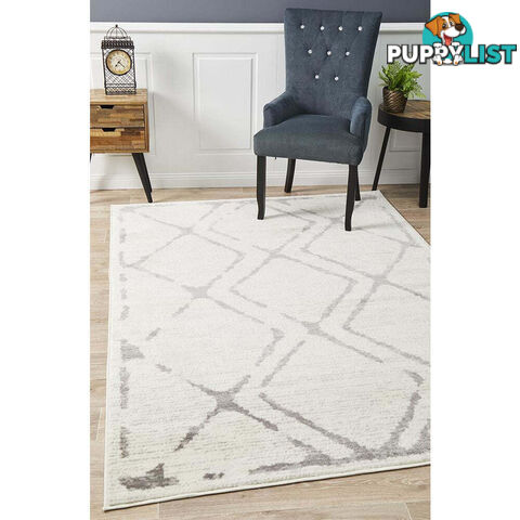 Kendall Contemporary Diamond Rug White Grey 330X240CM  - MET-606-IVO-330X240