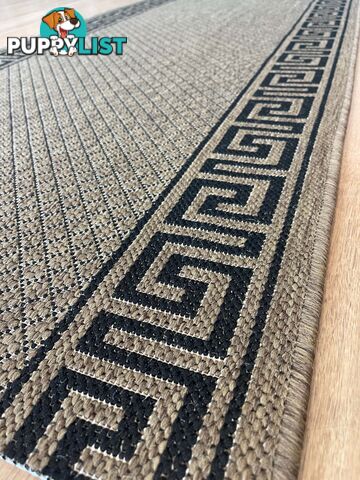 Xena Greek Key Natural Black Hall Runner Non-Slip 80cm Wide 13M  - 2533 Natural Black (991 X)