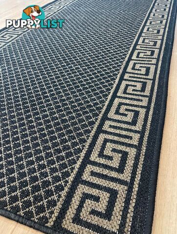 Xena Greek Key Black Natural Hall Runner Non-Slip 80cm Wide 13.5M  - 2533 Black Natural (991K)