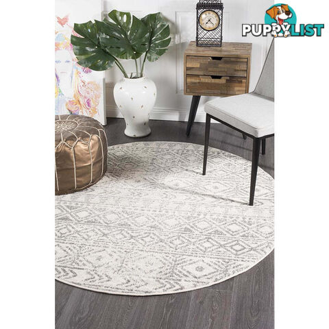 Oasis Ismail White Grey Rustic Round Rug 240X240cm  - OAS-456-GREY-240X240