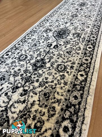 Seville Ivory Black Grey Hallway Runner 80CM Wide 9.5M  - AXON 614680