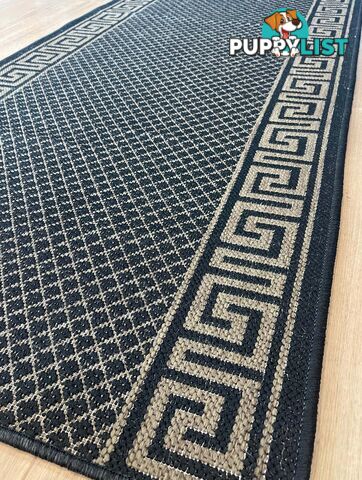 Xena Greek Key Black Natural Hall Runner Non-Slip 80cm Wide 14M  - 2533 Black Natural (991K)