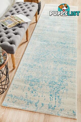 Evoke Glacier White Blue Transitional Runner Rug 400X80CM  - EVO-253-WBLU-400X80