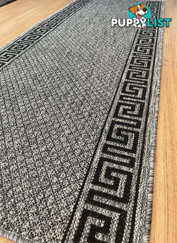 Xena Greek Key Grey Black Hall Runner Non-Slip 67cm Wide 8.5M  - 2533 Grey Black (DM9E) 67CM