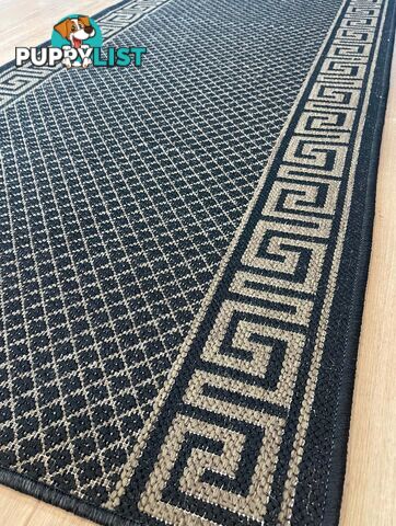 Xena Greek Key Black Natural Hall Runner Non-Slip 80cm Wide 4.5M  - 2533 Black Natural (991K)