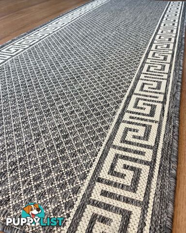 Xena Greek Key Silver Ivory  Hall Runner Non-Slip 80cm Wide 17M  - 2533 Silver Grey-Ivory (GU6 E)