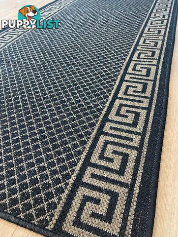 Xena Greek Key Black Natural Hall Runner Non-Slip 80cm Wide 5M  - 2533 Black Natural (991K)